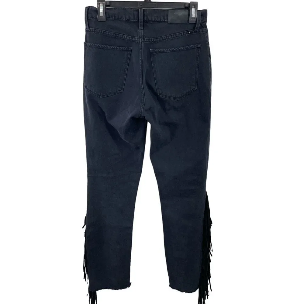 Lucky Brand‎ Jeans Size 4 27 Black Bridgette Skinny Western Fringe Raw Hem Denim